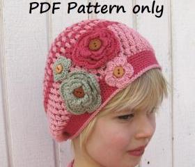 Crochet Pattern - Slouchy Spring Girls Hat, Crochet Pattern PDF, Pattern No. 45