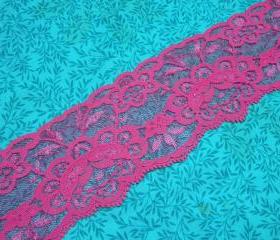 SALE 1 yard of 2 1/2 inch Pink Stretch elastic lace trim for bridal, baby headband, lingerie, garter by MarlenesAttic - Item P3