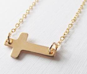 Sideways Cross Bracelet, 14kt Gold Filled Bracelet