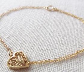 Heart Bracelet, 14kt Gold Filled Bracelet, Gift for Her