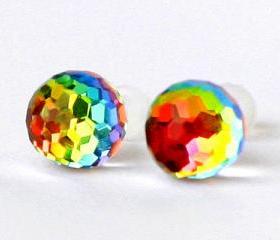 Swarovski earrings rainbow balls vitrail changing colors post studs glass