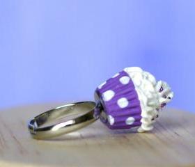 Cupcake ring Polymer clay miniature food kawaii sweet adjustable ring