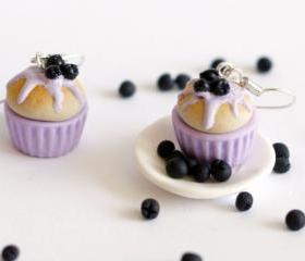 Miniature food - Purple earrings cupcake- cranberries kawaii Polymer clay sweet dessert hoop