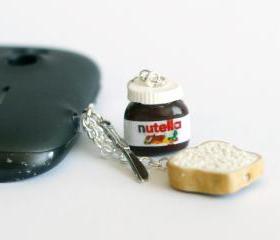 Nutella Miniature polymer clay Anti dust plug for phone with tiny knife and bread