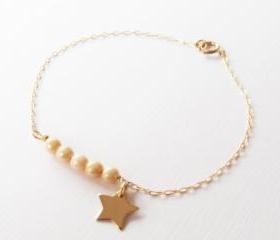 Gold Beaded Star Bracelet, 14kt Gold Filled Bracelet, Gift for Her