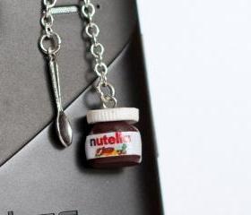 Nutella Miniature polymer clay Anti dust plug for phone with tiny teaspoon