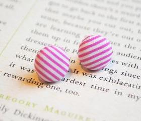 Candy Stripe Button Earrings, Pink, Nickel Free Studs