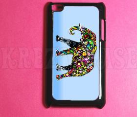 Ipod Touch 4 Case - Flower Elephant on wood PRINT Ipod 4G Touch Case, 4th Gen Ipod Touch Cases