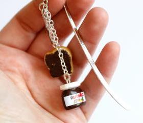Nutella Miniature polymer clay bookmark with tiny knife and bread