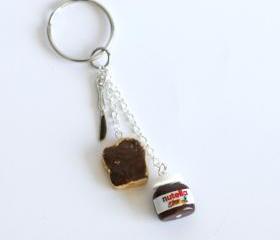 Nutella Miniature polymer clay keychain with tiny knife and smeared bread