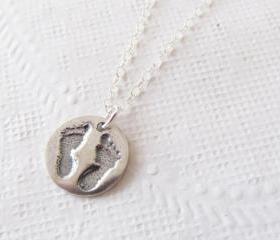 Baby Footprints Necklace, Sterling Silver Necklace, Gift for Her