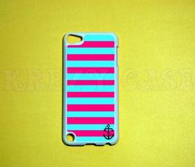 iPod Touch 5 Case, Anchor Pink and turquoise stripe iPod touch 5 Cases, iPod touch 5G Cover,Case for iPod touch 5