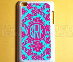 Ipod Touch 4 Case - Cute Damask Pattern with Monogram Ipod 4G Touch Case, 4th Gen Ipod Touch Cases