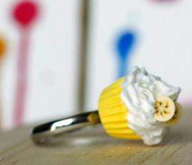 Cupcake ring Polymer clay miniature food kawaii sweet adjustable ring