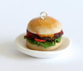 Miniature Hamburger charm made out of polymer clay