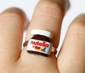 Nutella ring Polymer clay miniature food kawaii sweet chocolate jar adjustable ring