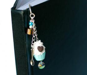 Polymer clay cupcake and beads bookmark miniature kawaii silver