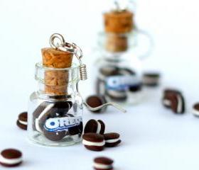Miniature food - Oreo earrings miniature kawaii bottle Polymer clay jar miniature sweet dessert hoop