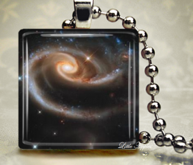 Space Astronomy Rose of Galaxies Glass Necklace or Keychain