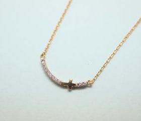 Sideways Cross necklace with Rhinestone in GOLD