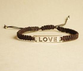 Love Tag in Black Adjustable Bracelet - Unisex - Gift for Him - Friendship Bracelet - Gift under 15
