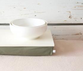  I- Pad stable table or Laptop Lap Desk without edges - Off White with Olive Green pillow- Custom Order