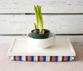 Laptop Lap Desk or Breakfast serving Tray - Off White with Multicolor Lycra Pillow