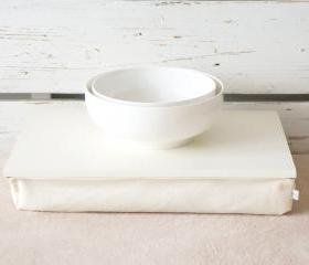  I- Pad stable table or Laptop Lap Desk without edges - Off Wgite with Ivory linen pillow- Custom Order