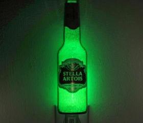 Stella Artois Jumbo Night Light / Accent Lamp- VIDEO DEMO- Eco LED...'Diamond Like' Glass Crystal Coating on interior