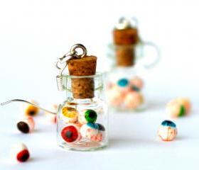 Creepy earrings in a jar polymer clay eyeballs miniature bottle hoop, creepy jewelry
