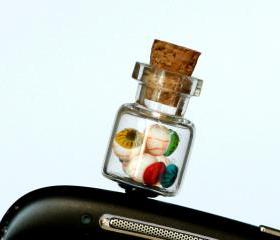 Anti dust plug for phone -eyeballs bottle miniature creepy Polymer clay