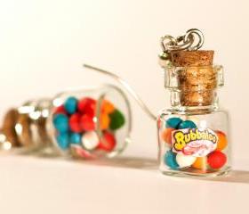 Polymer clay kawaii earrings gum balls bottle jar miniature sweet hoop