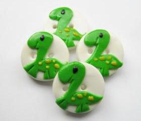 Cute little dino - set of 4 polymer clay buttons