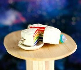 Rainbow necklace kawaii dessert cake miniature food Polymer clay sweet