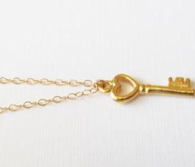 14kt Gold Key Necklace, Gold Filled Necklace Gift for Her