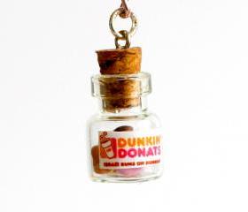 Dunkin Donuts kawaii necklace jar polymer clay miniature bottle sweet desert pink necklace