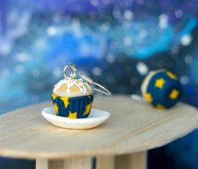 Cupcake earrings miniature kawaii Polymer clay sweet dessert starry night hoop