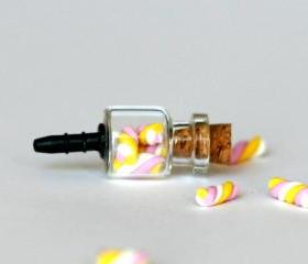 Anti dust plug for phone - Marshmallow bottle miniature kawaii Polymer clay 