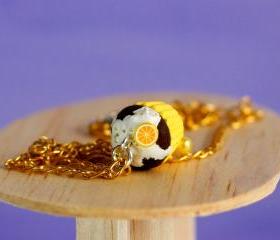 Kawaii necklace chocolate cupcake miniature yellow Polymer clay
