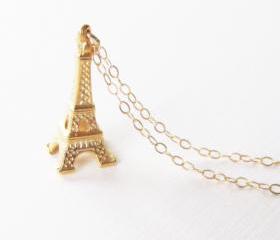 Eiffel Tower Necklace, Gold Filled Necklace Gift for Her