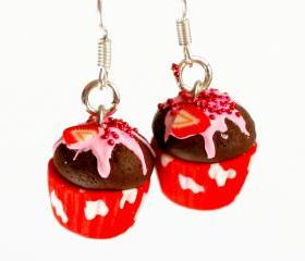 miniature earrings cupcake strawberry kawaii Polymer clay sweet dessert hoop