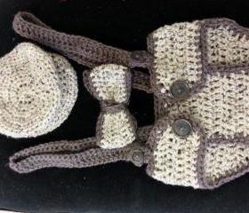 Crochet diaper cover set with removable suspenders/photo prop