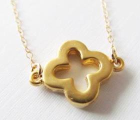 Thick Gold Clover Necklace, 14kt Gold Filled Necklace, Gift for Her