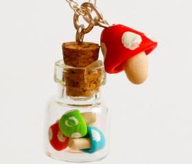 Bottle necklace polymer clay mushroom miniature kawaii jar