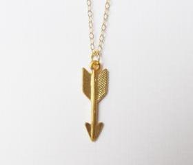 Golden Arrow Necklace, 14kt Gold Filled Necklace Gift for Her