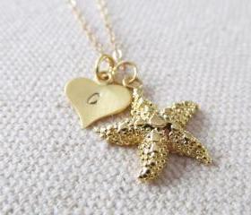 Personalized Initial StarfishNecklace, 14kt Gold Filled Necklace Gift for Her