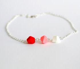 Colorful geometric stones pink red white Necklace geometric silver polymer clay
