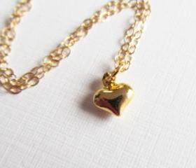Tiny Puffy Heart Necklace, 14kt Gold Filled Necklace, Gift for Her