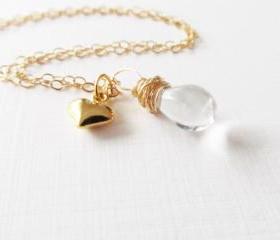 Tear Drop/Puffy Heart Necklace, 14kt Gold Filled Necklace, Gift for Her