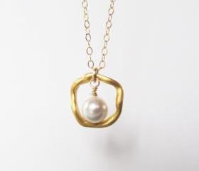 Eternity Pearl Necklace, 14kt Gold Filled Necklace Gift for Her